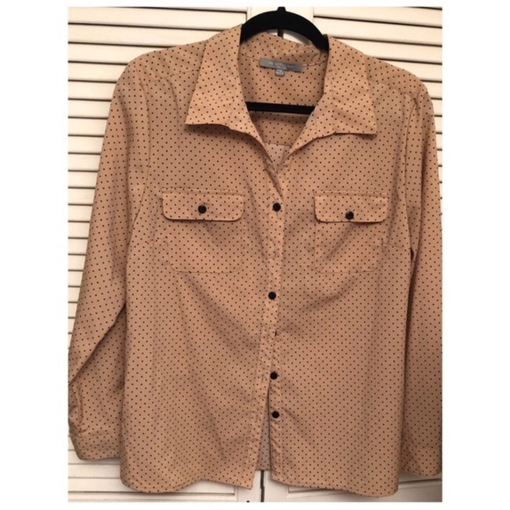 New York Collection Long Sleeve Dotted Blouse with Side Vents XL Petite